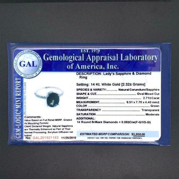 Sapphire Diamond Ring 14k White Gold 4.40 mm Certified $3,950 921163 - Picture 13 of 13